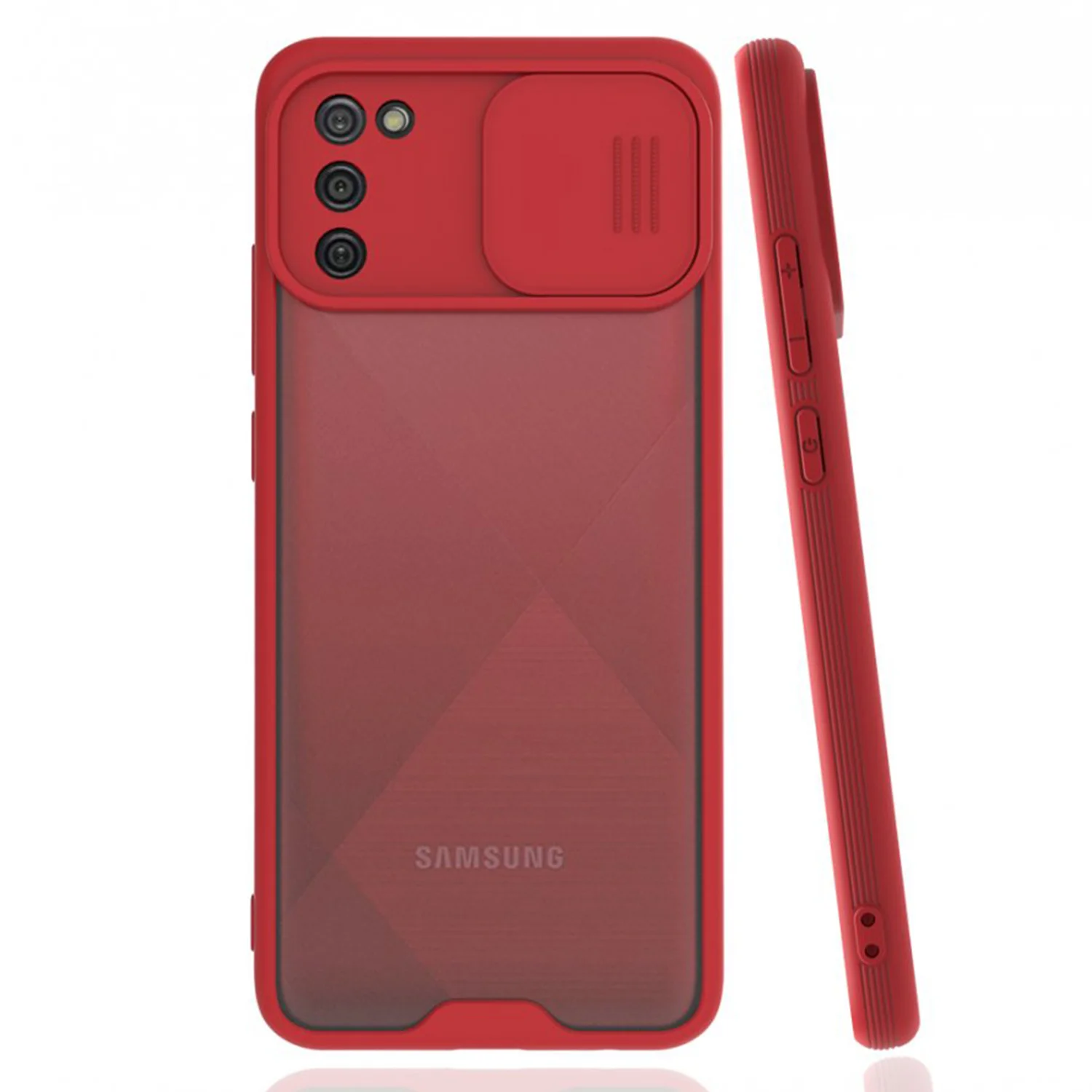 Nettech Samsung Galaxy A02S Uyumlu Platin Kamera Kızaklı Arka Koruma Kılıf (Kırmızı) NT-86777