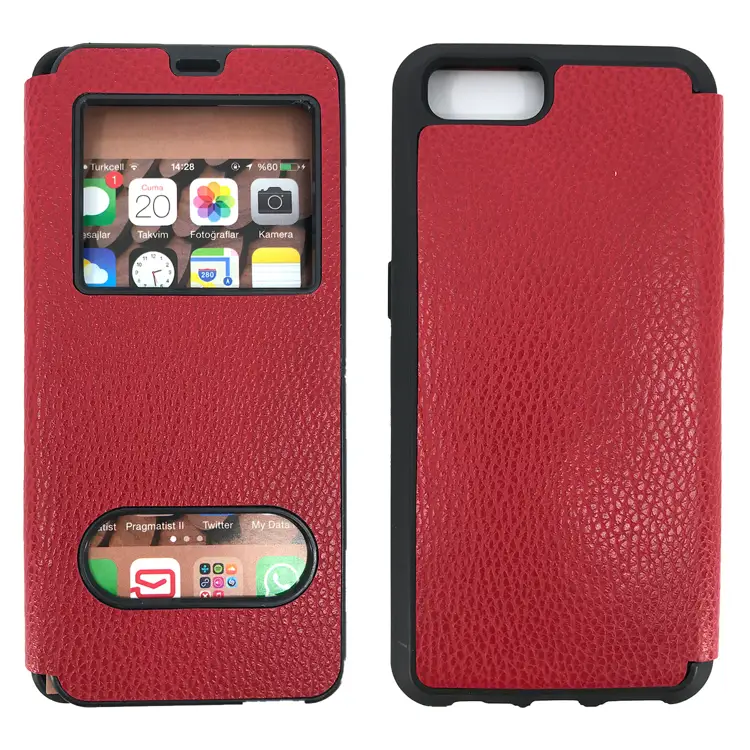 Nettech Realme C2 Uyumlu Pencereli Kapaklı Kılıf (Kırmızı) NT-84526