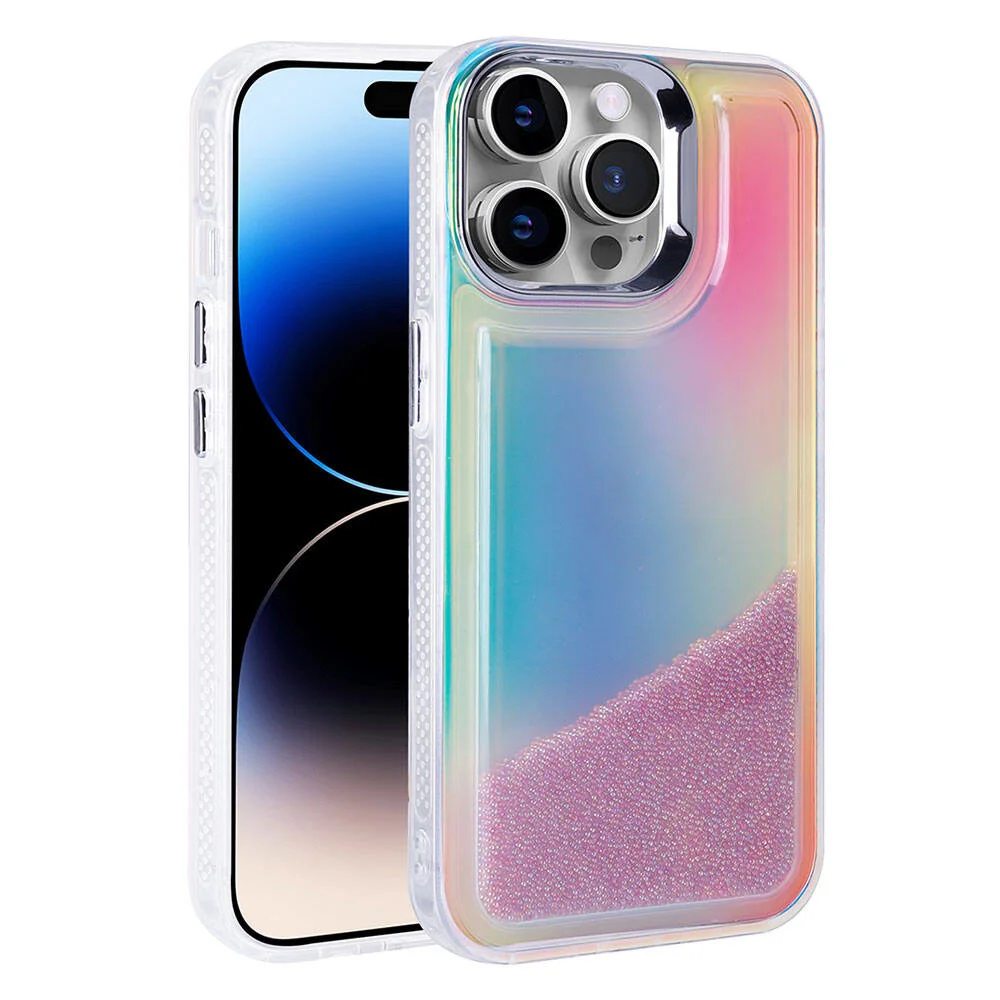 Apple iPhone 14 Pro Max Kılıf Airbagli Renkli Arka Yüzey Boncuk Tasarımlı Zore Kumul Kapak - Mor