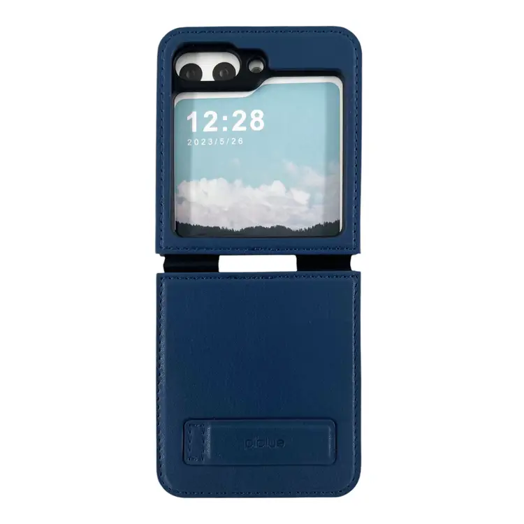 Nettech Samsung Galaxy Z Flip 5 Uyumlu Suni Deri Arka Koruma Kılıf (Lacivert) NT-104171