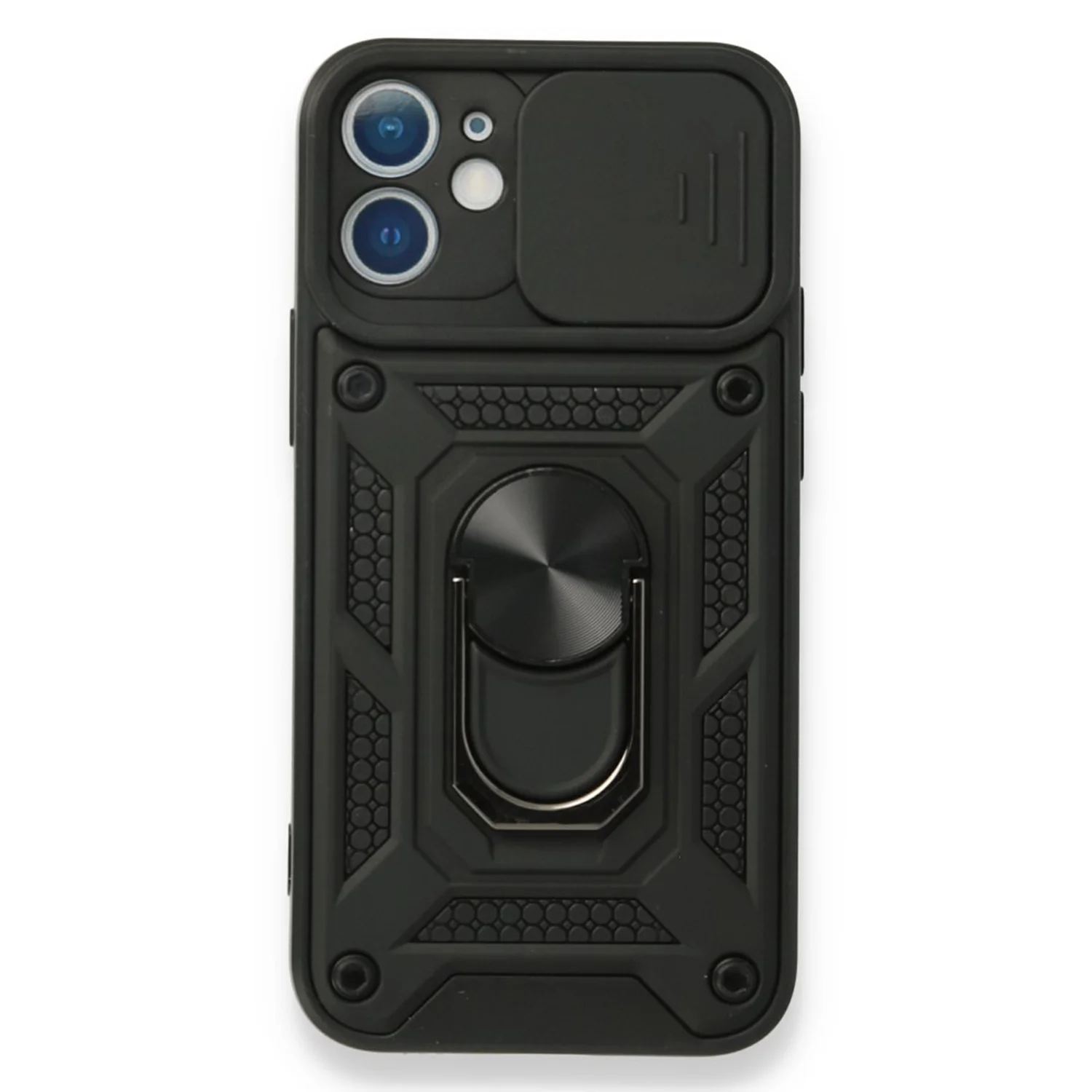 Nettech Apple iPhone 12 Uyumlu Kızaklı Panzer Seri Arka Koruma Kılıf (Siyah) NT-85950