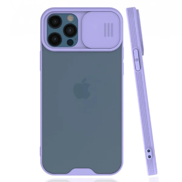Nettech Apple iPhone 12 Pro Uyumlu Platin Kamera Kızaklı Arka Koruma Kılıf (Lila) NT-86655 - 1