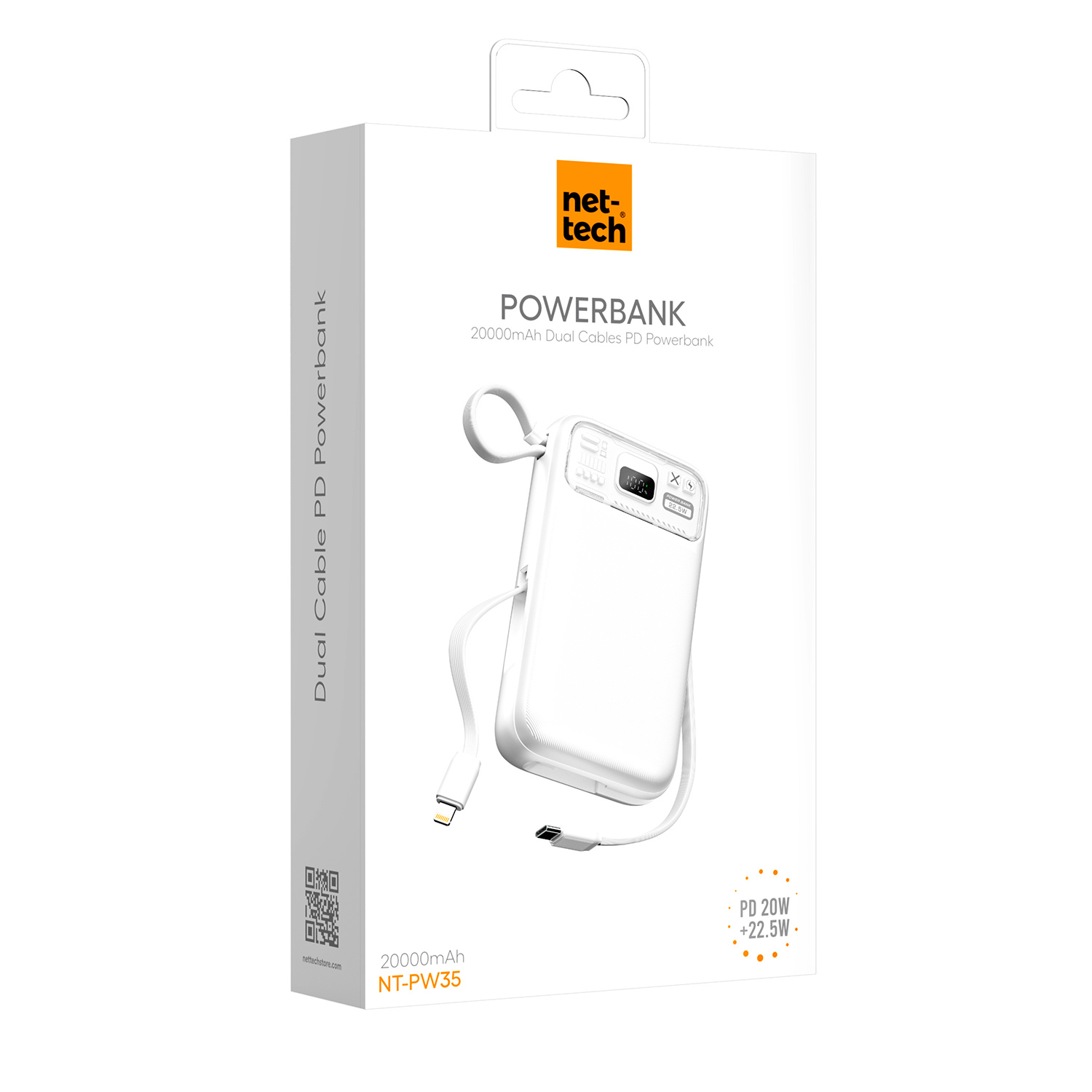 Nettech NT-PW35 PD 20W + 22.5W 15W 20000 MAh Taşınabilir Powerbank (Beyaz) NT-104929