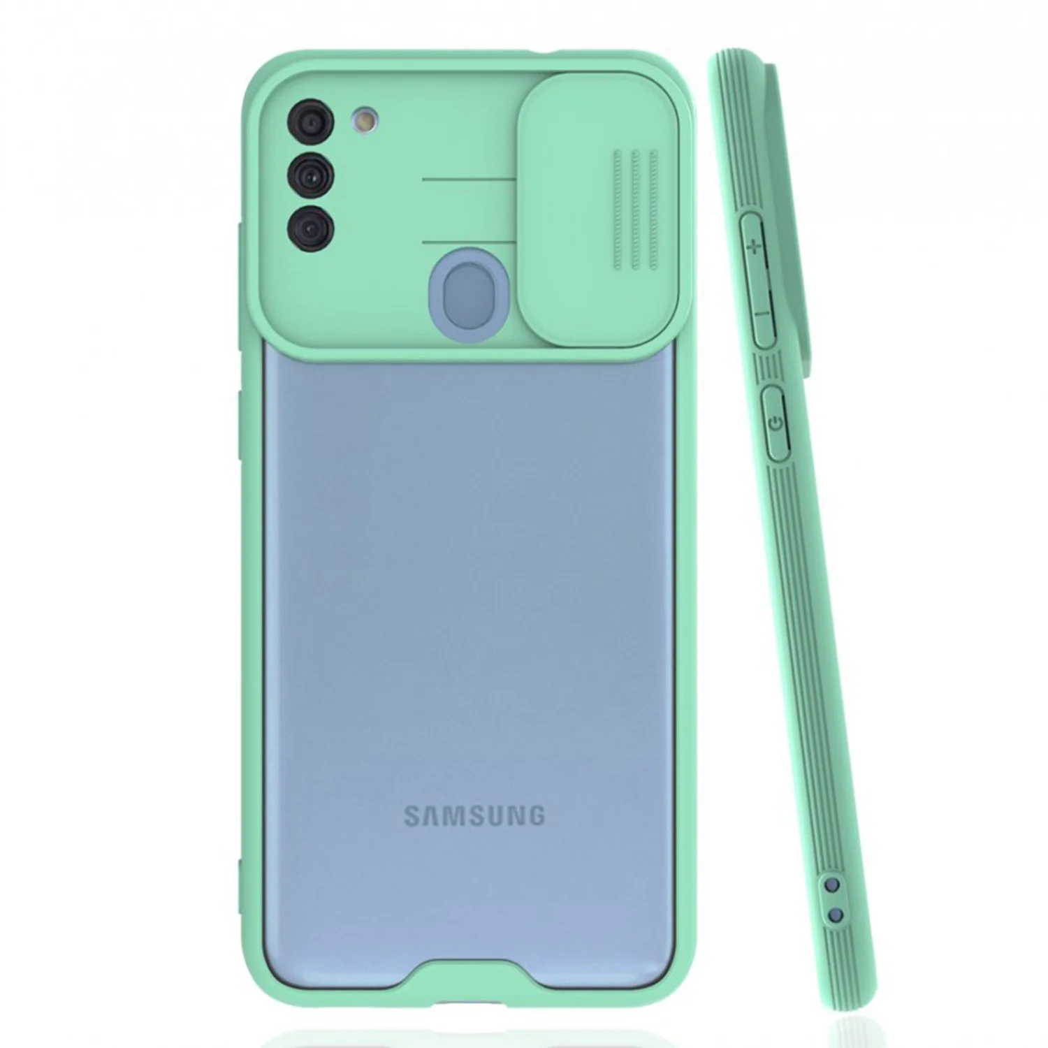 Nettech Samsung Galaxy A11 Uyumlu Platin Kamera Kızaklı Arka Koruma Kılıf (Su Yeşili) NT-86665