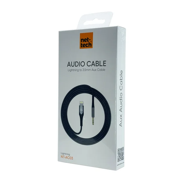 Nettech NT-AC03 İp Örgü 100 Cm Jack To Lightning Aux Kablo (Siyah) NT-100946 - 3