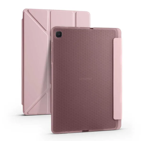 Galaxy Tab S6 Lite P610 Kılıf Zore Tri Folding Kalem Bölmeli Standlı Kılıf - Rose Gold - 1