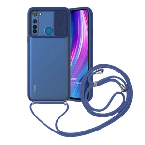 Nettech Xiaomi Redmi Note 8 Uyumlu İpli Kızaklı Buzlu Arka Koruma Kılıf (Lacivert) NT-84996