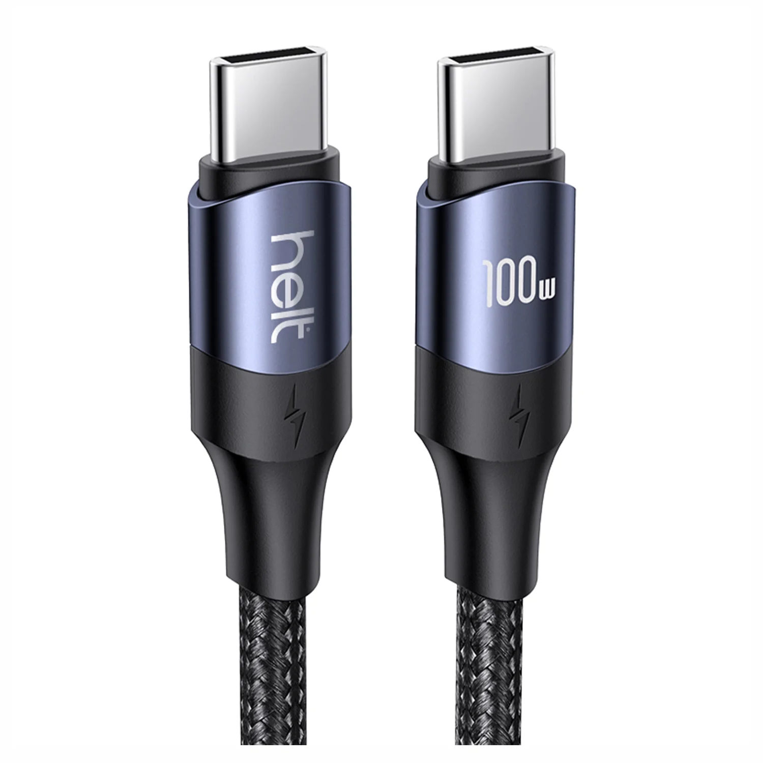 Helt HT-DC15 100W PD İp Örgü 120 Cm Type-C To Type-C Şarj ve Data Kablosu (Siyah) NT-31293