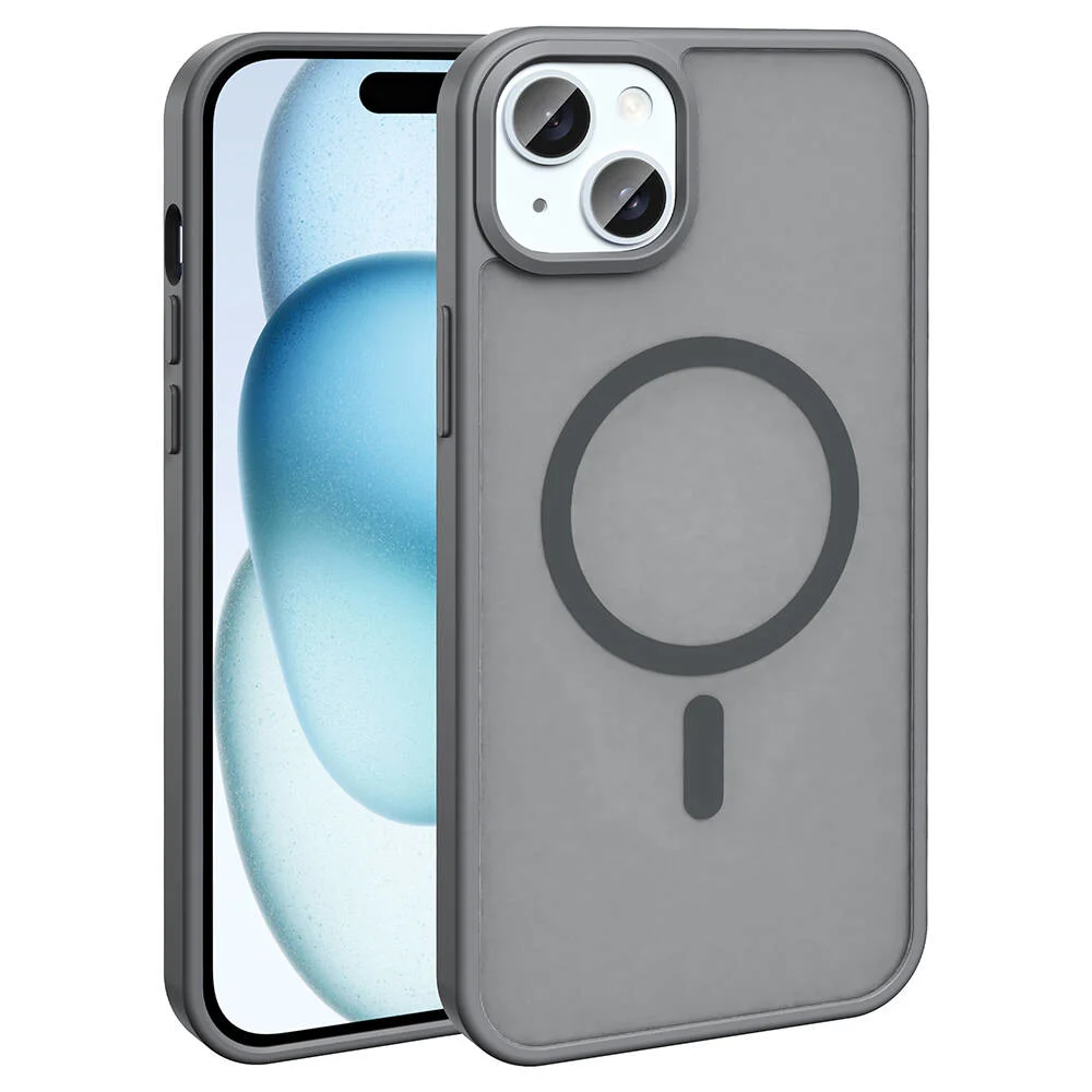 Apple iPhone 14 Plus Kılıf Magsafe Şarj Özellikli Mat Arka Yüzey Zore Sio Kapak - Gri