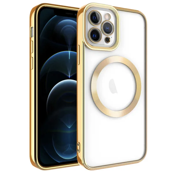 Apple iPhone 11 Pro Max Kılıf Magsafe Wireless Şarj Özellikli Zore Setro Silikon - Gold - 1
