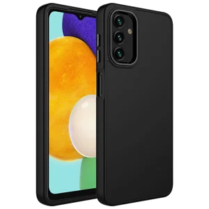 Galaxy A04 Kılıf Metal Çerçeve ve Buton Tasarımlı Silikon Zore Luna Kapak - Siyah