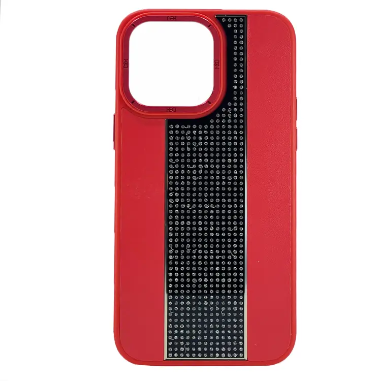 Nettech Apple iPhone 13 Pro Max Uyumlu Taşlı Deri Seri Arka Koruma Kılıf (Kırmızı) NT-101479