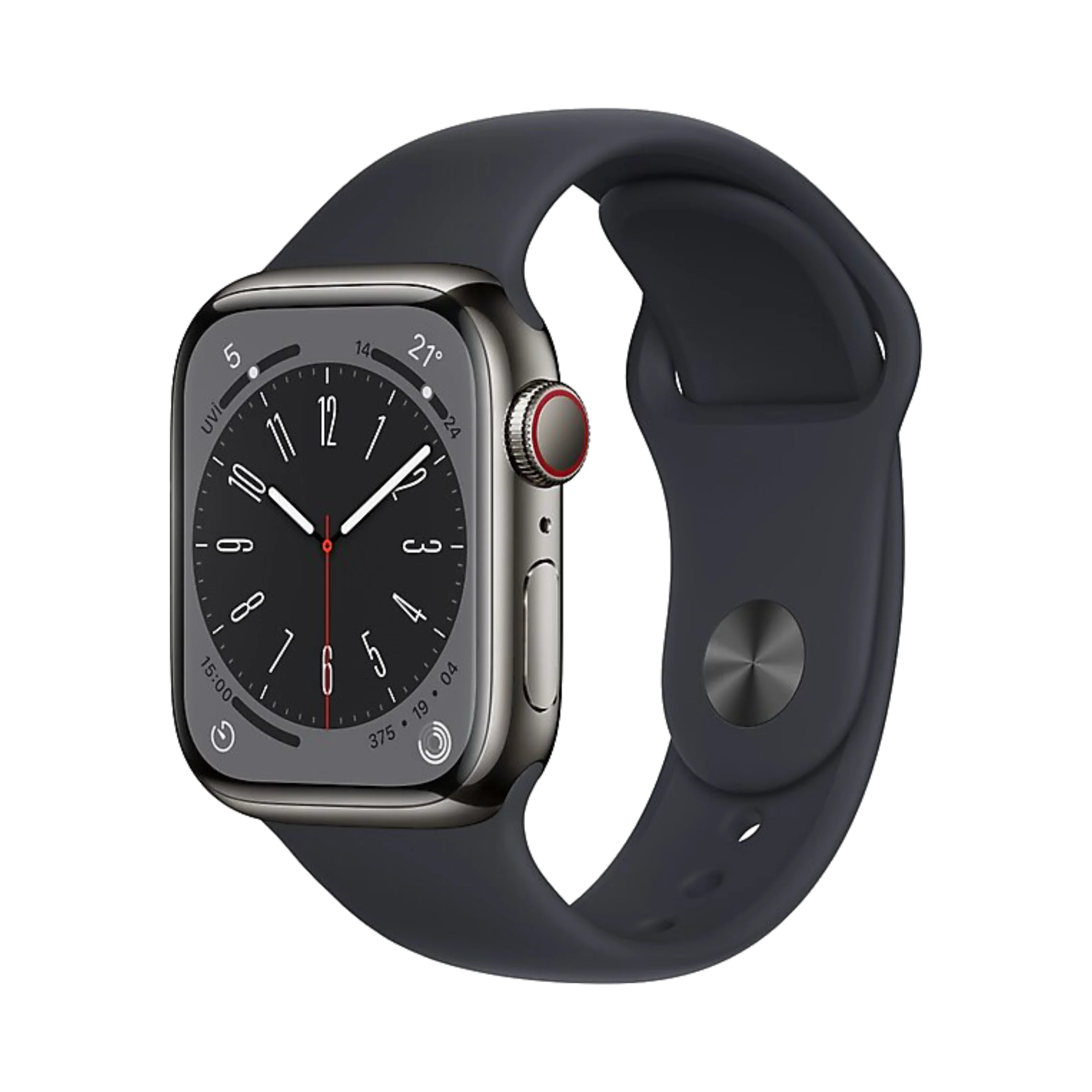 Apple Watch Series 8 - Paslanmaz Çelik - 41mm - Cellular - Gece yarısı