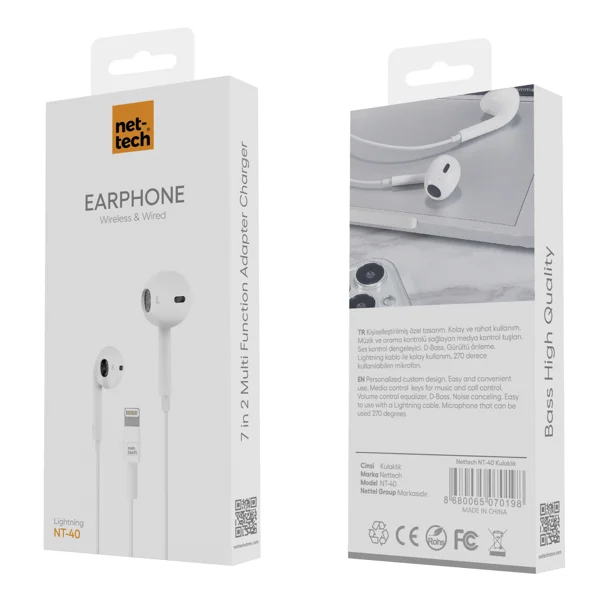 Nettech NT-40 Lightning Girişli Kulak İçi Kulaklık (Beyaz) VR-14759 - 3