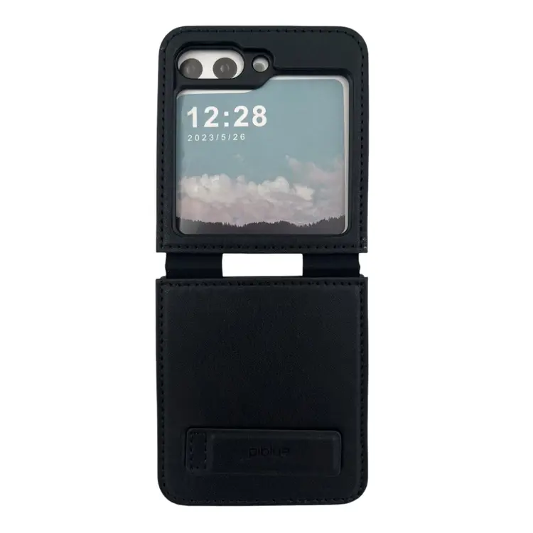 Nettech Samsung Galaxy Z Flip 5 Uyumlu Suni Deri Arka Koruma Kılıf (Siyah) NT-104189