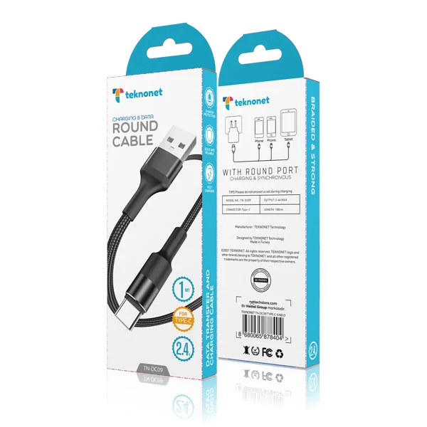 Teknonet TN-DC09 İp Örgü 100 Cm Type-C Şarj ve Data Kablosu (Siyah) NT-92575 - 3