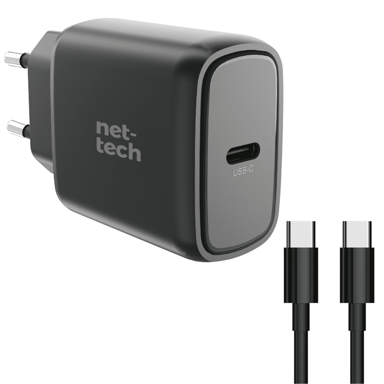 Nettech NT-HCH05 PD 25W Type-C To Type-C Şarj Aleti (Siyah) NT-HCH05