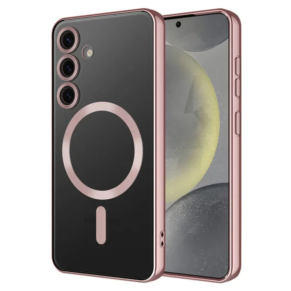 Galaxy S24 Plus Kılıf Kamera Korumalı Magsafe Wireless Şarj Özellikli Zore Demre Kapak - Rose Gold - 1