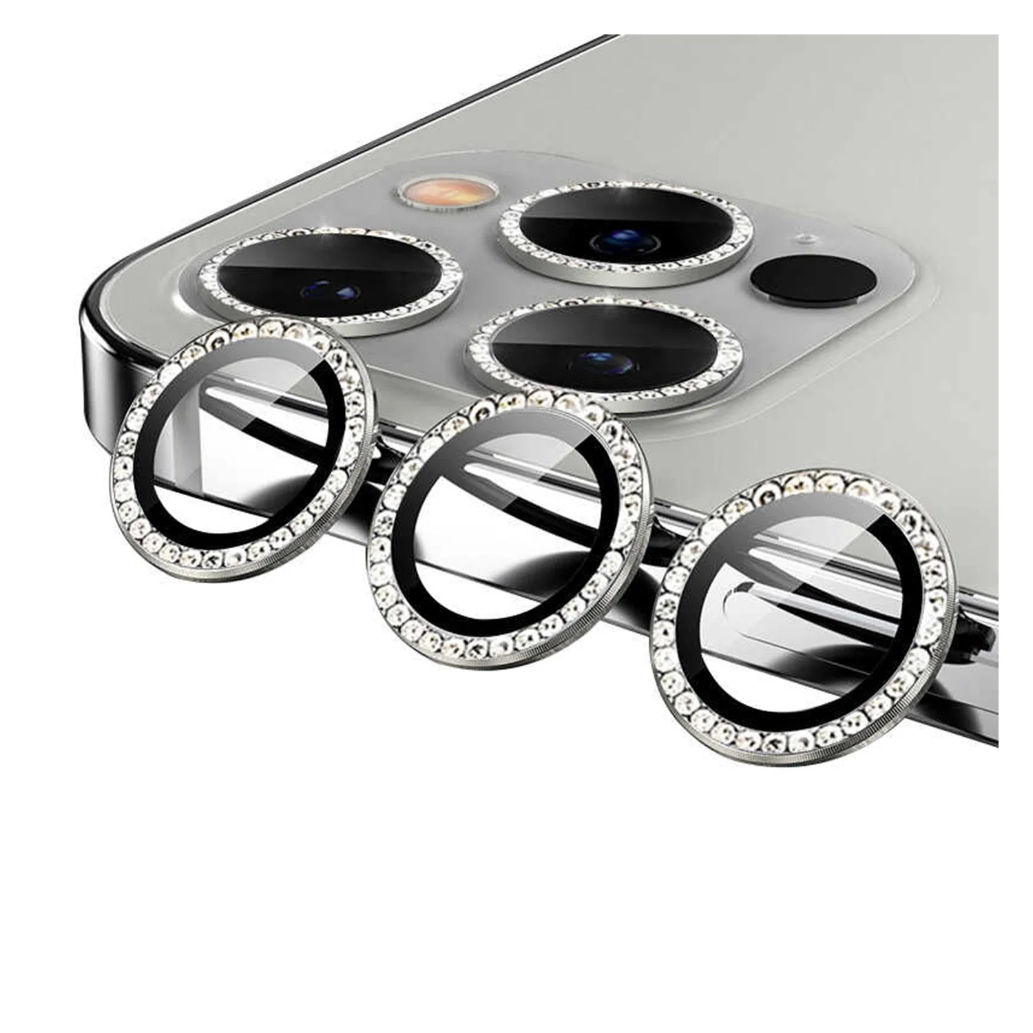 Nettech Apple iPhone 12 Pro Max Uyumlu Diamond Taşlı Model Kamera Cam Koruyucu (Gri) NT-94611