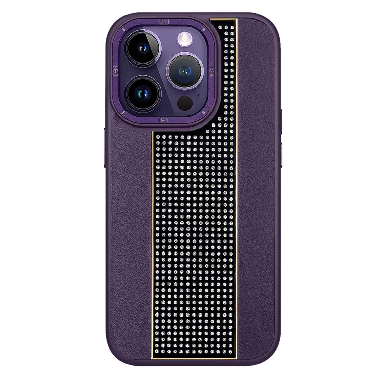 Nettech Apple iPhone 14 Pro Uyumlu Taşlı Deri Seri Arka Koruma Kılıf (Mor) NT-101492