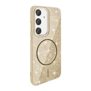 Galaxy S24 FE Kılıf Magsafe Şarj Özellikli Parlayan Simli Zore Okso Kapak - Gold