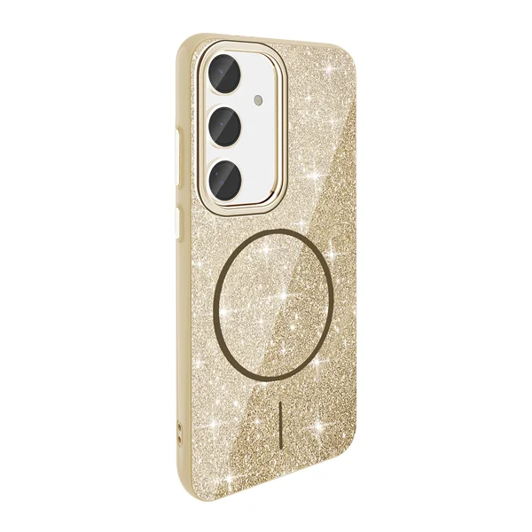 Galaxy S24 FE Kılıf Magsafe Şarj Özellikli Parlayan Simli Zore Okso Kapak - Gold - 1