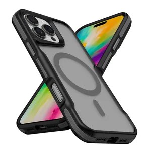 Apple iPhone 16 Pro Kılıf Magsafe Şarj Özellikli Renkli Kenar Airbag Şeritli Zore Lamer Kapak - Gri