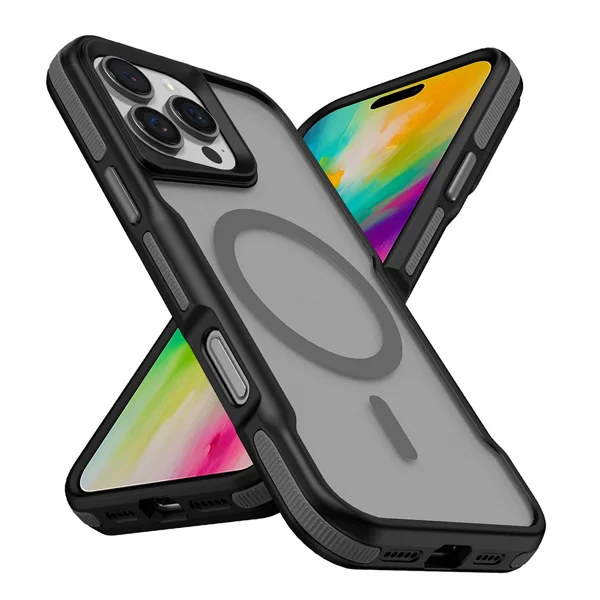 Apple iPhone 16 Pro Kılıf Magsafe Şarj Özellikli Renkli Kenar Airbag Şeritli Zore Lamer Kapak - Gri - 1