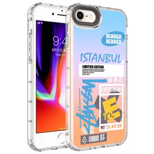 Apple iPhone 7 Kılıf Kamera Korumalı Renkli Desenli Sert Silikon Zore Korn Kapak - NO1