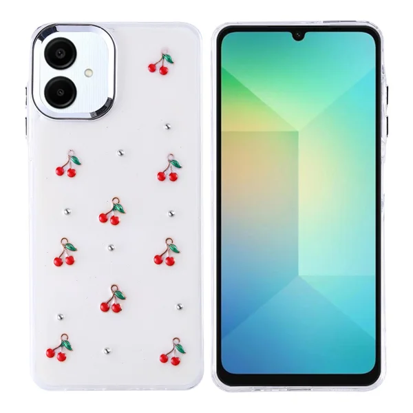 Galaxy A06 Kılıf Airbag Tasarımlı Simli Şeffaf Zore Kutup Kapak - Kiraz - 1