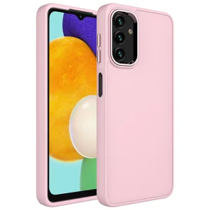 Galaxy A04 Kılıf Metal Çerçeve ve Buton Tasarımlı Silikon Zore Luna Kapak - Pembe