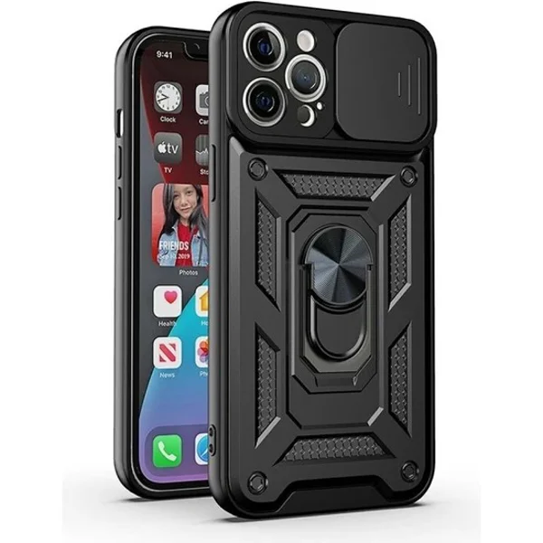 Nettech Apple iPhone 11 Pro Uyumlu Kızaklı Panzer Seri Arka Koruma Kılıf (Siyah) NT-86156 - 2