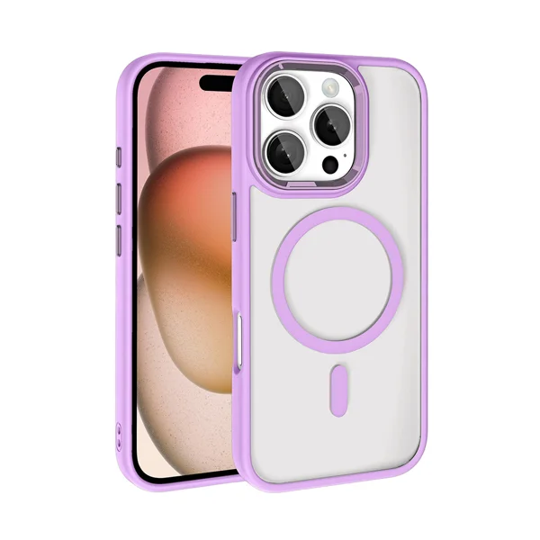 Apple iPhone 16 Pro Kılıf Wireless Şarj Özellikli Zore Krom Magsafe Silikon Kapak - Pembe - 1