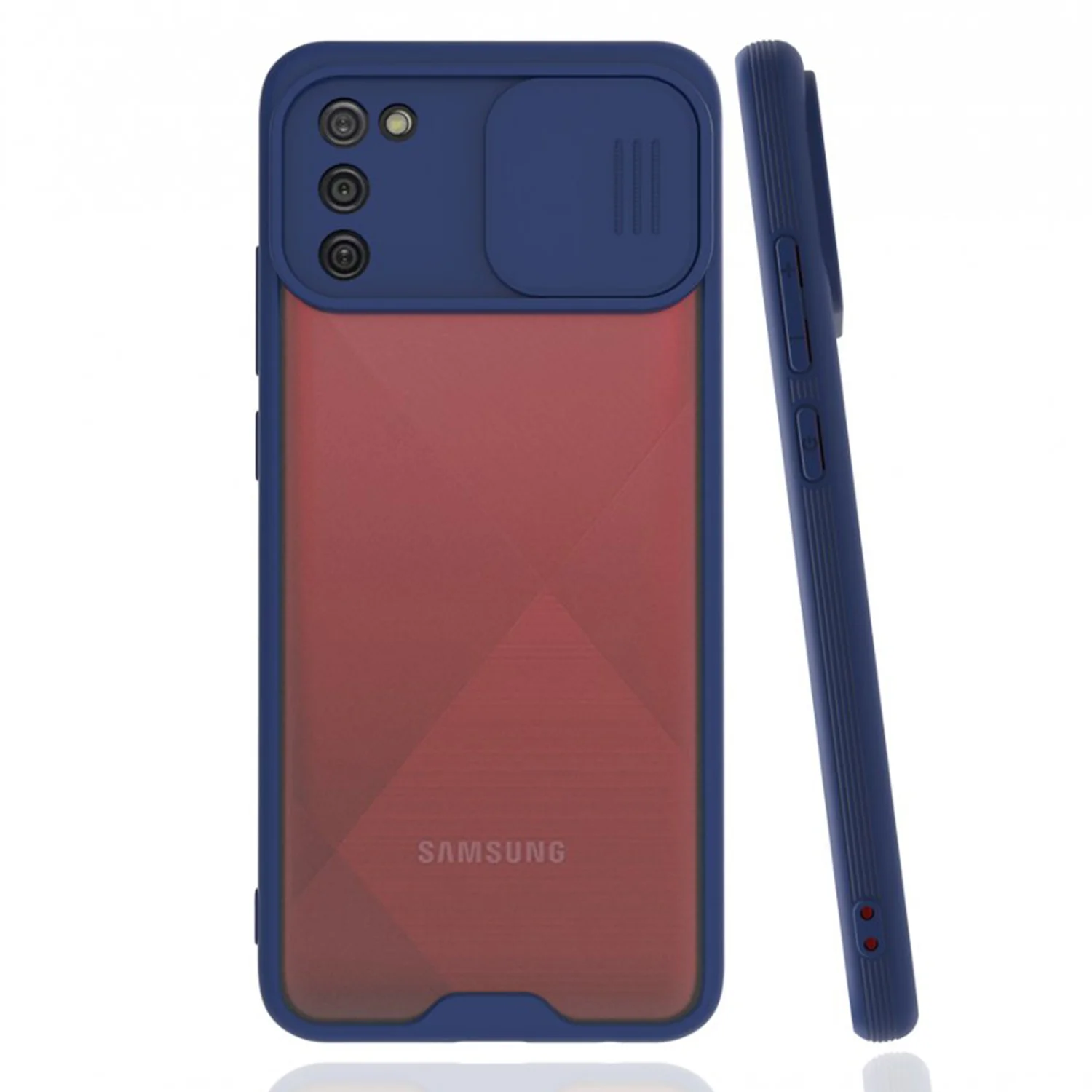 Nettech Samsung Galaxy A02S Uyumlu Platin Kamera Kızaklı Arka Koruma Kılıf (Lacivert) NT-86778