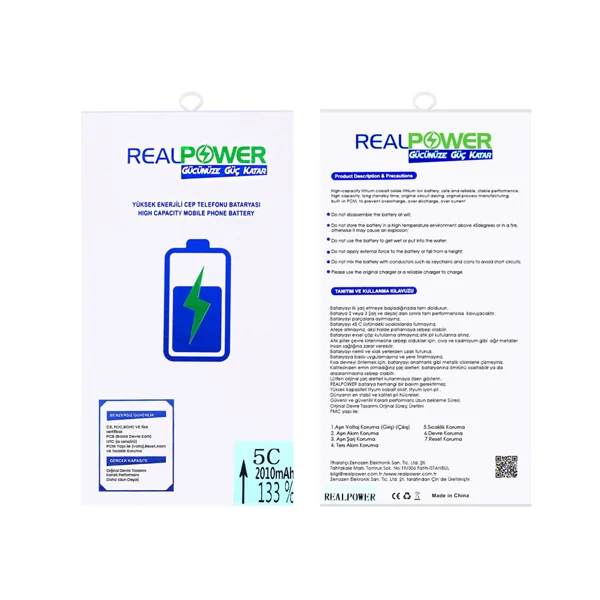 Teknonet Apple iPhone 5C Uyumlu RealPower Güçlendirilmiş 2000 MAh Batarya NT-96066 - 2