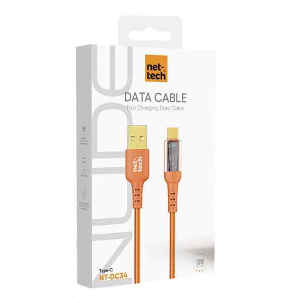 Nettech NT-DC34 Plastik 100 Cm Type-C Şarj ve Data Kablosu (Turuncu) NT-108303