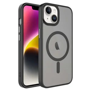 Apple iPhone 14 Plus Kılıf Mat Arka Yüzey Wireless Şarj Özellikli Zore Flet Magsafe Kapak - Siyah