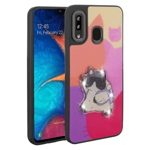 Galaxy A20 Kılıf Parlayan Kabartmalı İkonik Figürlü Zore Amas Silikon Kapak - Mor