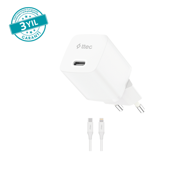 Ttec SmartCharger GAN 20W PD Seyahat Hızlı Şarj Aleti + USB-C - Lightning 150cm Kablo 2SCG20LB - 2