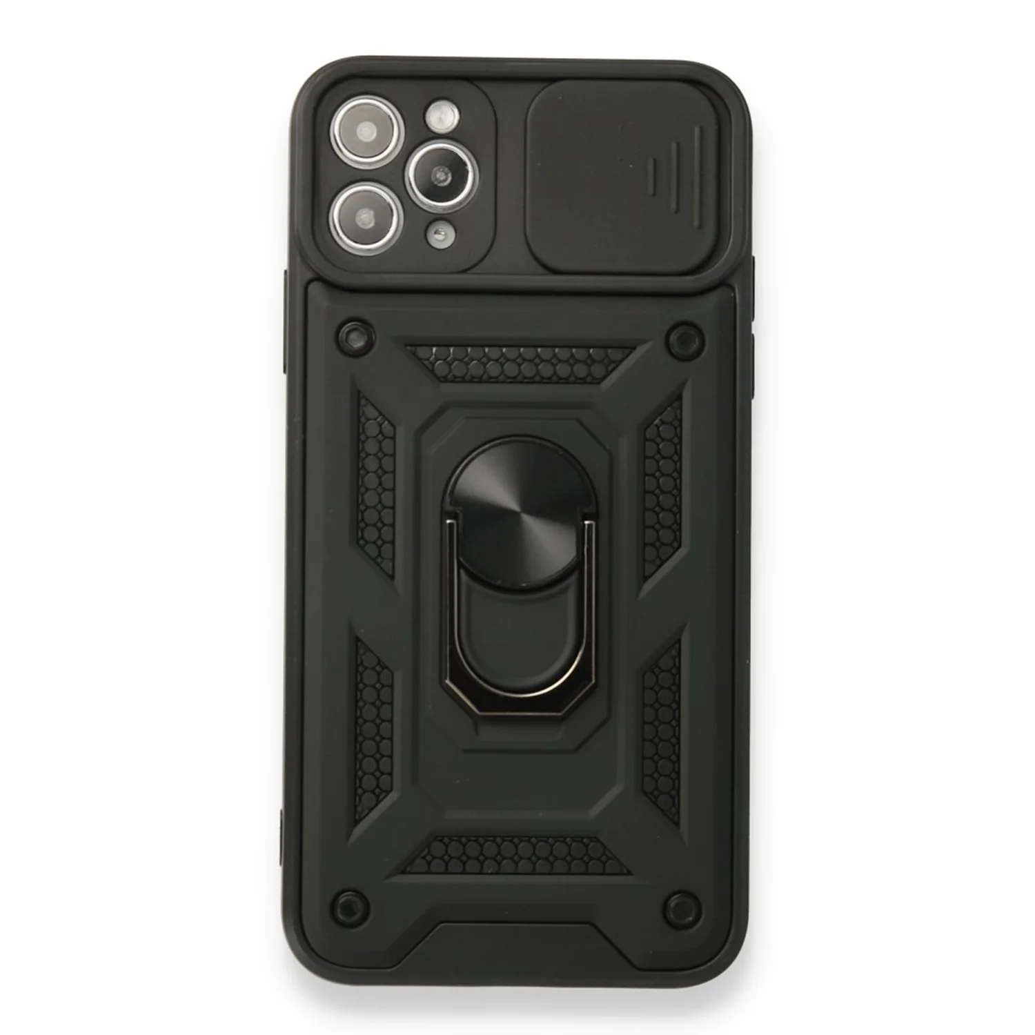 Nettech Apple iPhone 11 Pro Max Uyumlu Kızaklı Panzer Seri Arka Koruma Kılıf (Siyah) NT-86160