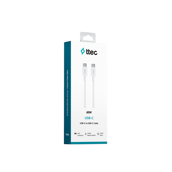 Ttec USB-C - USB-C 120cm 60W PD/QC Hızlı Şarj/Data Kablosu Beyaz 2DK36B - 3