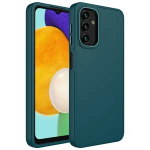 Galaxy A04 Kılıf Metal Çerçeve ve Buton Tasarımlı Silikon Zore Luna Kapak - Koyu Yeşil