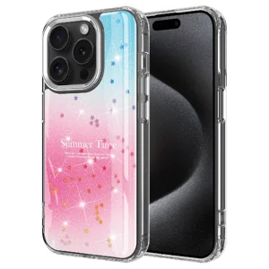 Apple iPhone 15 Pro Max Kılıf Simli Desenli Parlak Zore Task Kapak - Pembe