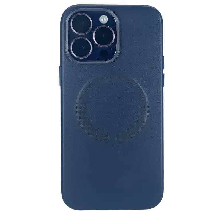 Nettech Apple iPhone 13 Pro Uyumlu Deri Magsafe Seri Arka Koruma Kılıf (Lacivert) NT-100562