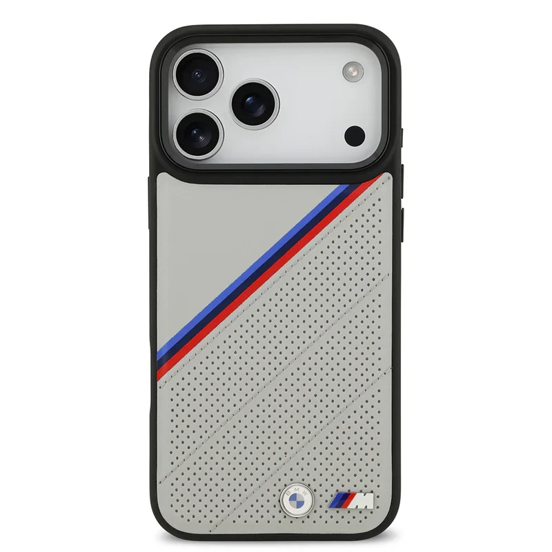 Apple iPhone 17 Pro Max BMW M-safe  M Logolu Üç Şeritli Delikli Deri kılıf