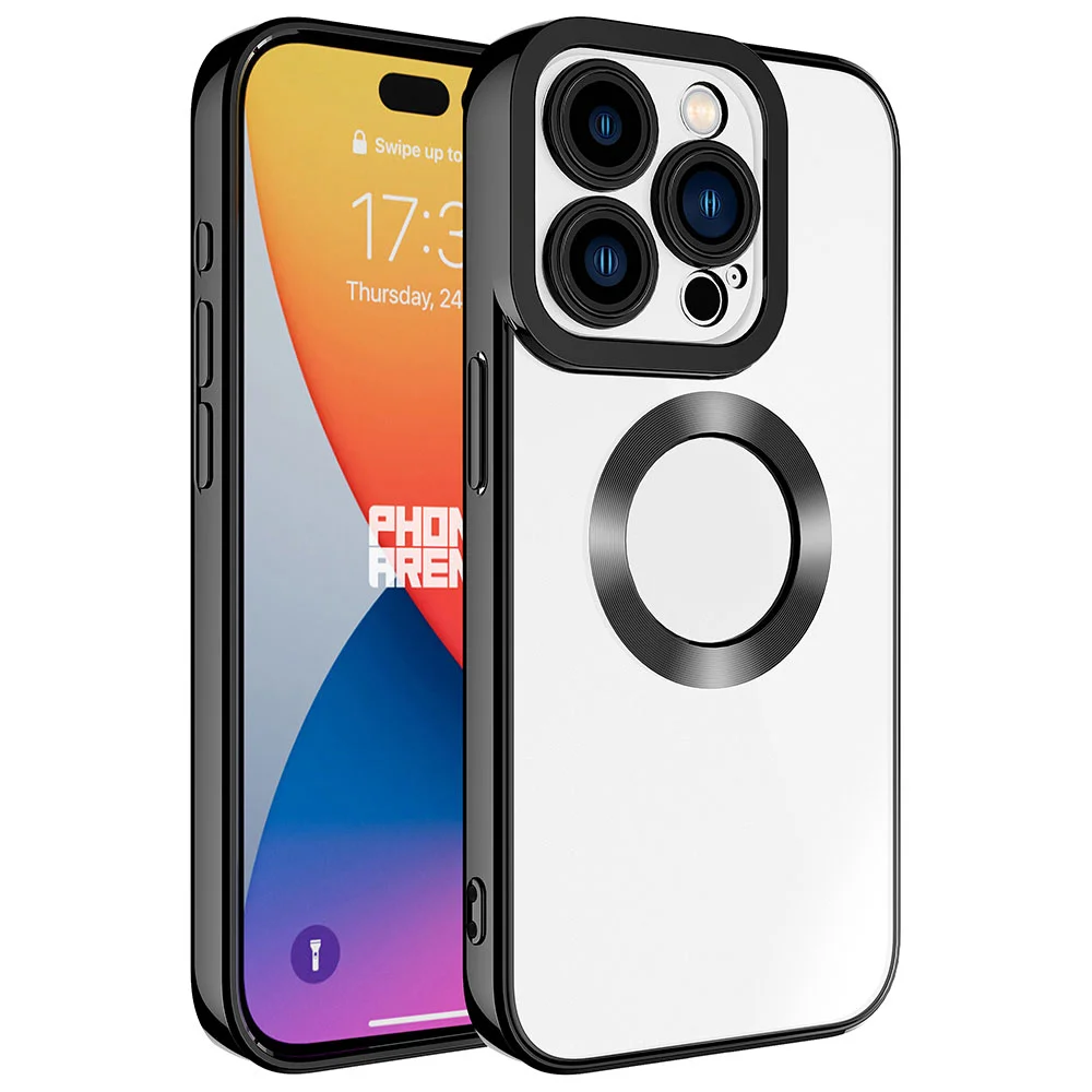 Apple iPhone 15 Pro Kılıf Kamera Korumalı Logo Gösteren Zore Omega Kapak - Siyah