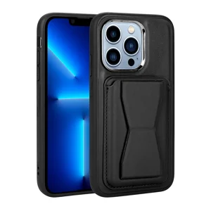 Apple iPhone 13 Pro Kılıf Kartlıklı Standlı ​Pu Deri Zore Memo Kapak - Siyah