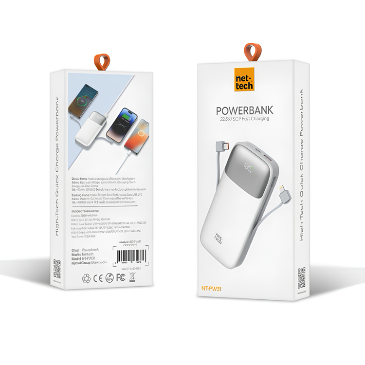 Nettech NT-PW31 SCP 22.5W 20000 MAh Taşınabilir Powerbank (Beyaz) NT-104490