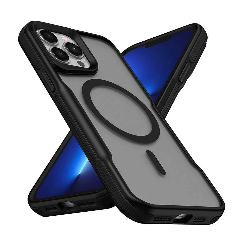 Apple iPhone 13 Pro Kılıf Magsafe Şarj Özellikli Renkli Kenar Airbag Şeritli Zore Lamer Kapak - Siyah