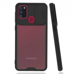 Nettech Samsung Galaxy M21 Uyumlu Platin Kamera Kızaklı Arka Koruma Kılıf (Siyah) NT-86690
